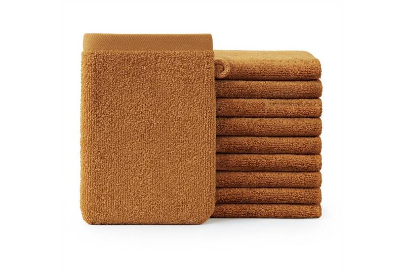 Blumtal Waschhandschuh 10er Set aus Frottee 15x20 cm - weich und saugstark, (Set), mit modischer Bordüre und praktischer Aufhängeschlaufe, 100% Baumwolle von Blumtal