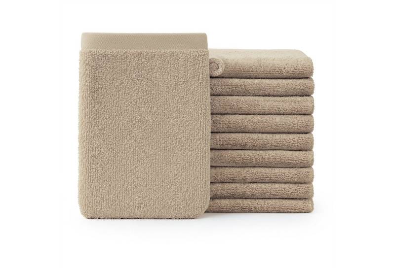 Blumtal Waschhandschuh 10er Set aus Frottee 15x20 cm - weich und saugstark, (Set), mit modischer Bordüre und praktischer Aufhängeschlaufe, 100% Baumwolle von Blumtal