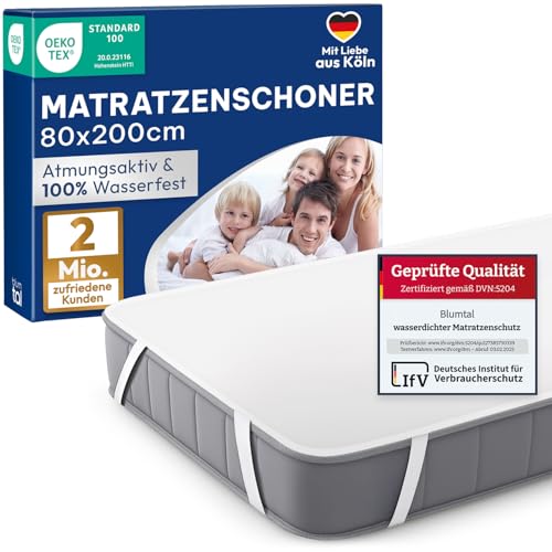 Blumtal Matratzenschoner 80x200cm - wasserdichte Matratzenauflage 80x200cm aus 80% Baumwolle - Oeko-TEX zert. Inkontinenzunterlage waschbar bis 95 °C - knisterfreier Bett Topper wasserdicht Blumtal Matratzenschoner 80x200cm - wasserdichte Matratzenauflage 80x200cm aus 80% Baumwolle - Oeko-TEX zert. Inkontinenzunterlage waschbar bis 95 °C - knisterfreier Bett Topper wasserdicht von Blumtal