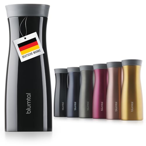 Blumtal Thermobecher 380 ml - Kaffeebecher to go aus Edelstahl - auslaufsicherer Isolierbecher kalt/heiß - 360° Trinköffnung - Thermosbecher mit Quick-Press-Verschluss - Thermo Kaffeebecher - Schwarz von Blumtal
