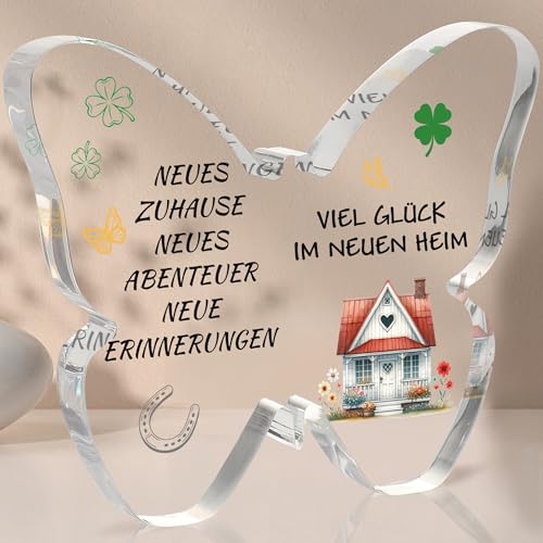 Blumuze Einzugsgeschenke Wohnung, Schmetterlings Acryl Dekoschild Einweihungsgeschenk zum Einzug ins Haus,Viel Glück im Neuen Zuhause Geschenke für Frauen Freundin,Richtfest Geschenk für Nachbarn von Blumuze