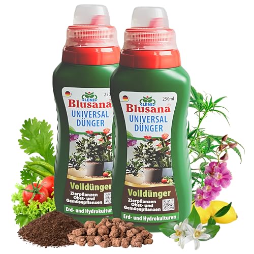 Blusana Premium Universal Flüssigdünger NPK Dünger 6-3-6 für Zierpflanzen Obst- und Gemüse Hydrokultur Erde Hydroponik mineralischer Volldünger (500 ml - 2 x 250ml Flasche) von Blusana