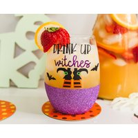 Drink Up Hexen Glitzer Weinglas, Prost Hexen, Hexe Halloween Becher, Basic Geschenk von BlushandBoldCo