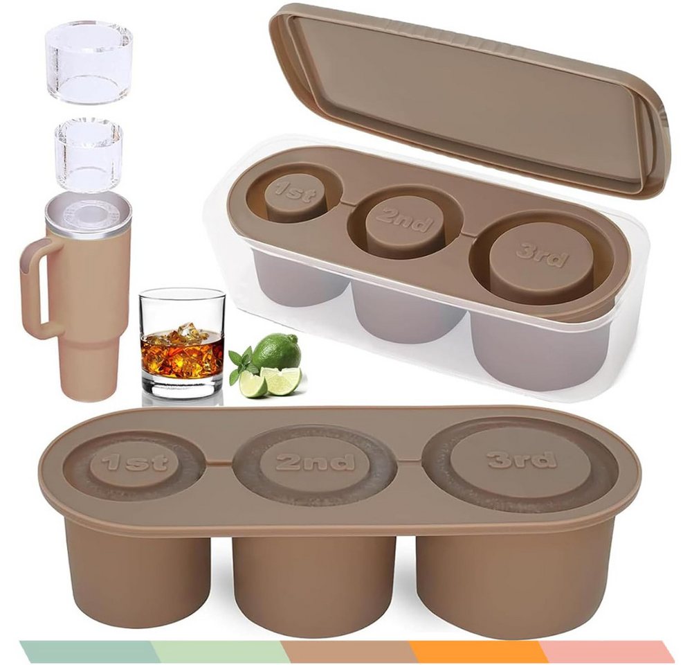 Blusmart Eiswürfelform Zylinderförmige Silikon-Eisform mit Deckel, (3 Fach Eiswürfelbehälter), Für Stanley 30/40 Oz Tumbler Cups von Blusmart