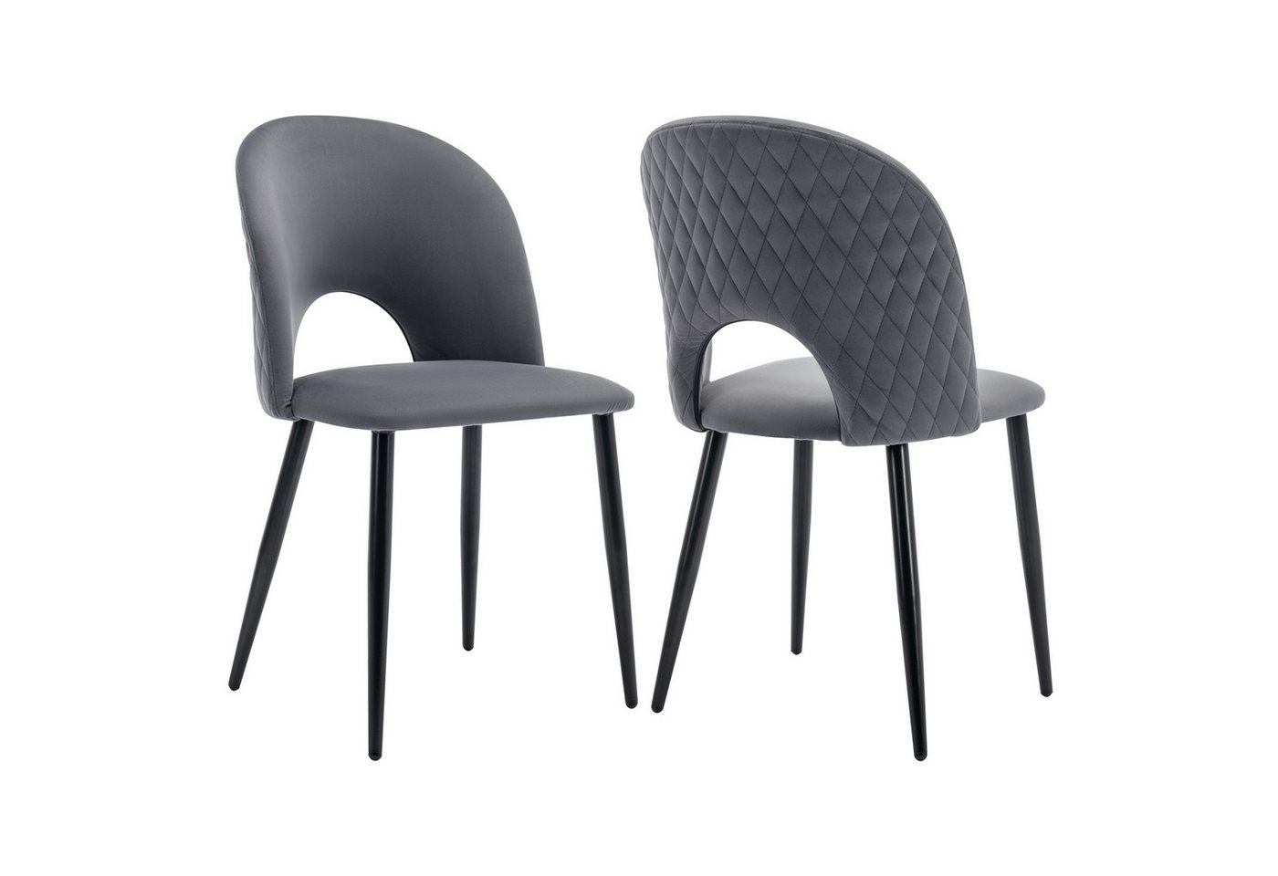 Blusmart Esszimmerstuhl Polsterstuhl Design Stuhl mit Rückenlehne (Sitzfläche aus Samt Gestell aus Metall, 2 St), Verstellbare Füße,Diamantmuster auf der Rückseite von Blusmart