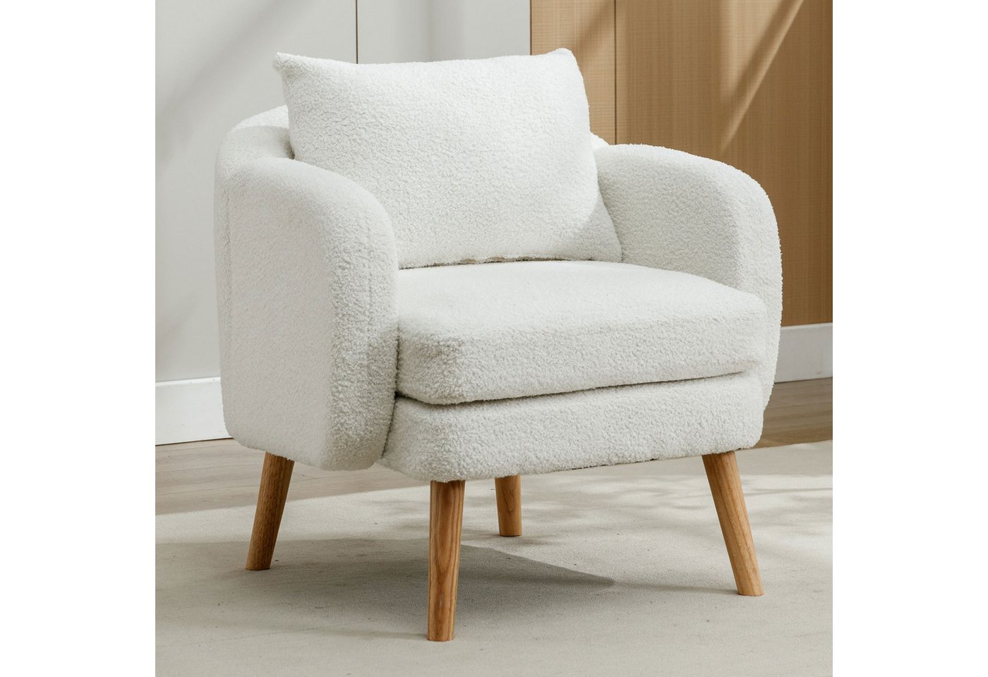 Blusmart Sessel Moderner minimalistischer Sessel mit Sitzkissen und Massivholzbeinen (Einzelner Sofasessel, 1-St., Sessel aus Teddy-Samt), Sessel für Lounge von Blusmart