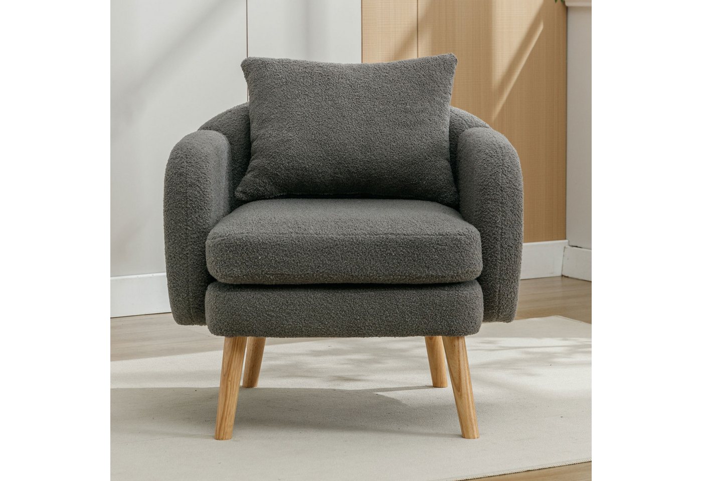 Blusmart Sessel Moderner minimalistischer Sessel mit Sitzkissen und Massivholzbeinen (Einzelner Sofasessel, 1-St., Sessel aus Teddy-Samt), Sessel für Lounge von Blusmart