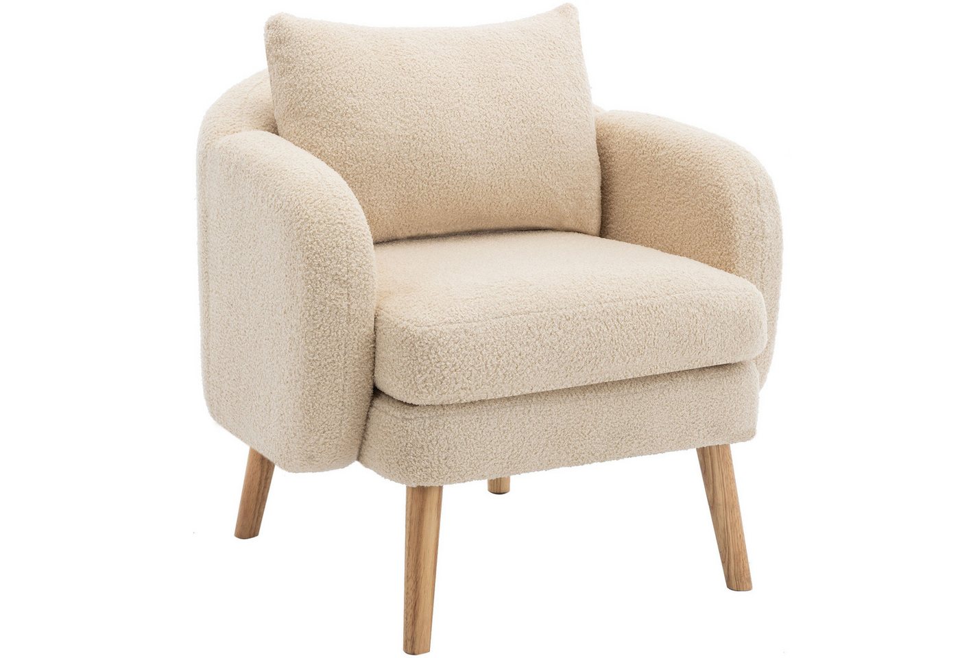 Blusmart Sessel Moderner minimalistischer Sessel mit Sitzkissen und Massivholzbeinen (Einzelner Sofasessel, 1-St., Sessel aus Teddy-Samt), Sessel für Lounge von Blusmart