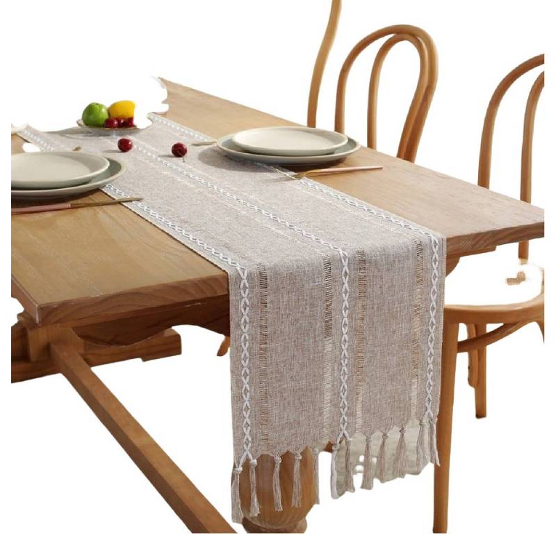 Blusmart Tischläufer Klassische Tischfahne im nordischen Stil (Tischdecke mit Quasten im Boho-Landhausstil 1-tlg, Handgefertigte Quasten, waschbar), Geeignet als Tischdekoration von Blusmart