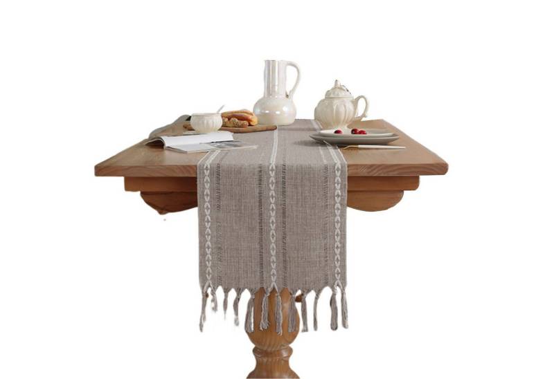 Blusmart Tischläufer Klassische Tischfahne im nordischen Stil (Tischdecke mit Quasten im Boho-Landhausstil 1-tlg, Handgefertigte Quasten, waschbar), Geeignet als Tischdekoration von Blusmart