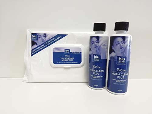 BluTimes Wasserbett Konditionierer - Aqua Clean Plus (2er Sparpack) mit Vinyl - Reinigungstücher von Blutimes