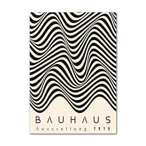 Abstrakte Bauhaus-schwarze Streifenlinien, moderne Wandgalerie, Kunst-Leinwandgemälde, nordische Poster und Drucke, Wohnzimmer-Inneneinrichtung (Color : E, Size : 40X50 cm Unframed) von Bluvos