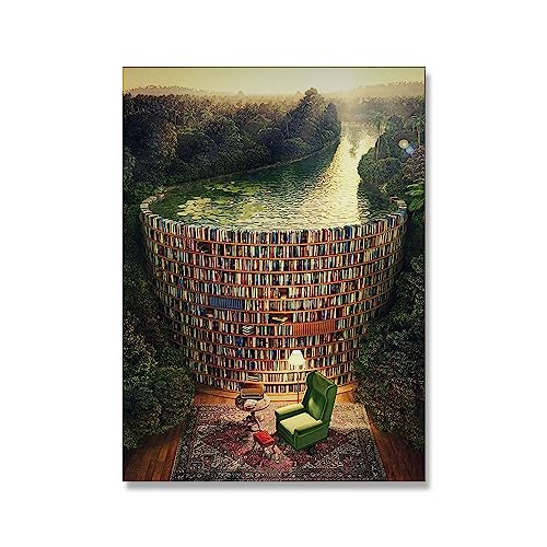 Bibliotheks-Kunstdruck, Buch-Foto-Poster auf Leinwand, moderne Schule, Bibliothek, Wohnzimmer, Arbeitszimmer, Dekor, rahmenloses Gemälde, Geschenk (Color : A, Size : 40x60cm No Frame) von Bluvos