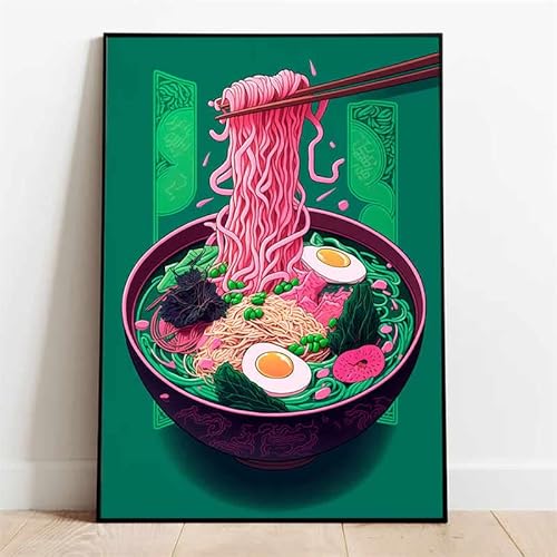 Buntes Essen und Trinken Leinwand Poster Ramen Sushi Pizza Nordic Home Küche Dekoration Wand Kunst Wandbild Pop Art Raum Dekor (Color : C, Size : 30x40cm No Frame) von Bluvos