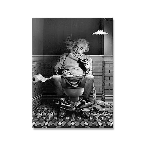 Einstein sitzt auf der Toilette und liest Zeitung Poster schwarz weiß Leinwand Malerei Wand Kunst Bilder for Wohnzimmer Home Decor (Color : A, Size : 40x60cm No Frame) von Bluvos