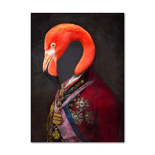 Flamingo Vintage Porträt Renaissance Gemälde Tierkopf menschliche Körper Wandkunst Leinwand Malerei Bild for Raum Heimdekoration (Color : XY550, Size : 60x90cm No Frame) von Bluvos