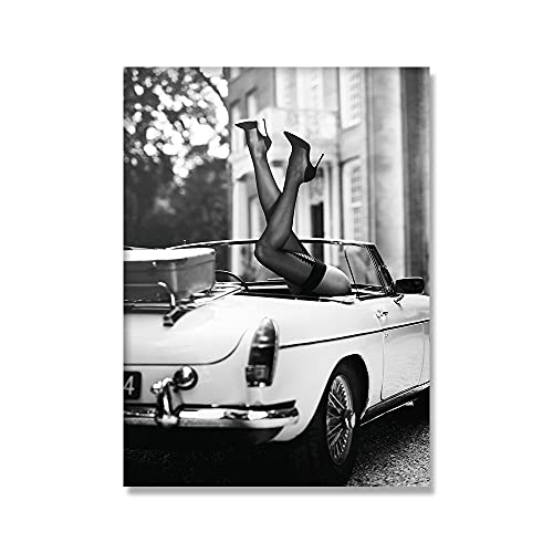 High Heels Oldtimer-Poster, Schwarz-Weiß-Leinwanddruck, Malerei, Fotografie, Wandbilder for Wohnzimmer, Heimdekoration, rahmenlos (Color : A, Size : 50x70cm No Frame) von Bluvos