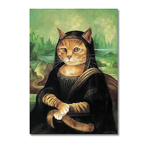 Moderne, abstrakte, kreative Katze als berühmte Gemälde, Wandkunst, lustiges Mona Lisa-Leinwand-Poster und Druckbilder for die Wohnzimmerdekoration (Color : A, Size : 50x75cm No Frame) von Bluvos