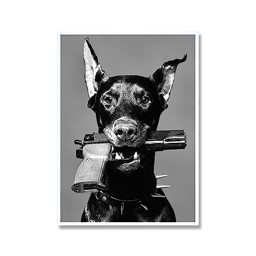 Modernes Schwarz-Weiß-Luxus-Poster, sexy Frau und Hund, Leinwandgemälde, Drucke, nordische Wandkunst, Heimdekoration (Color : B, Size : 30x40cm No Frame) von Bluvos