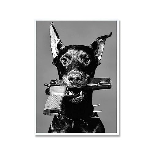 Modernes Schwarz-Weiß-Luxus-Poster, sexy Frau und Hund, Leinwandgemälde, Drucke, nordische Wandkunst, Heimdekoration (Color : B, Size : 60x90cm No Frame) von Bluvos