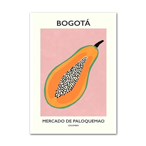 Obst Blumenmarkt Erdbeere Papaya Zitrone Abstrakte nordische Stil Wandkunst Leinwand Malerei Poster und Drucke Wohnzimmer Dekor (Color : E, Size : 50X70 cm Unframed) von Bluvos