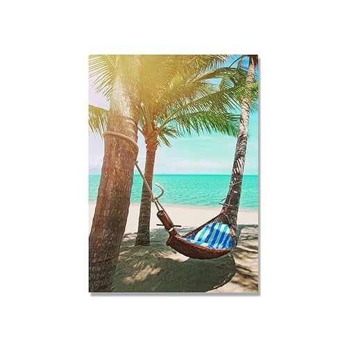 Strand Surfbrett Kokospalme Hängematte Auto Wand Kunst Leinwand Malerei Nordic Poster Und Drucke Wand Bilder for Wohnzimmer Dekor (Color : C, Size : 40X50 cm No Framed) von Bluvos