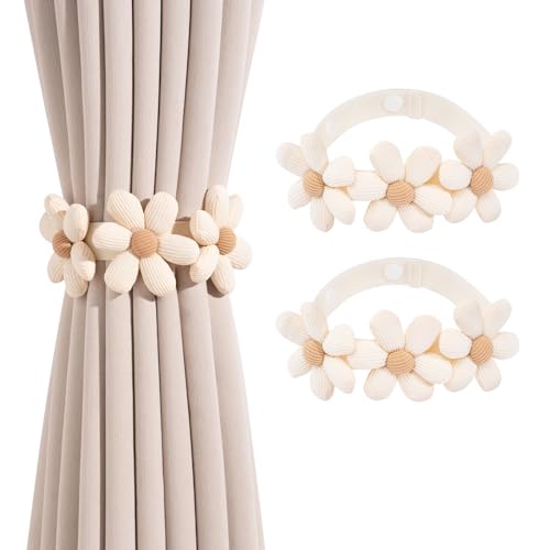 2 Stück Vorhänge Raffhalter Blumen Dekor Gestrickte Vorhang Halter Handgefertigte Elastische Raffhalter Dekorative Vorhang für Haus, Büro, Wohnzimmer, Fenster Dekoration Beige von Bluweet