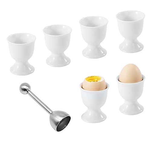 Bluweet Eierbecher Porzellan Eierbecher Set für Hart und Weichgekochten Eiern, 6 Weißes Porzellan Eierbecher, Eierhalter Kinder von Bluweet