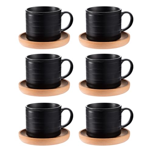 Cappuccino Tassen Set 6 x 160ml Kaffeeservice Steingut, 12 teiliges Kaffeeset für 6 Personen, Tassen mit Untertasse Kaffeetassen Set Edle Beinhaltet Kaffeelöffe Vintage Schwarz Cappuccino Tassen Set 6 x 160ml Kaffeeservice Steingut, 12 teiliges Kaffeeset für 6 Personen, Tassen mit Untertasse Kaffeetassen Set Edle Beinhaltet Kaffeelöffe Vintage Schwarz von Bluweet