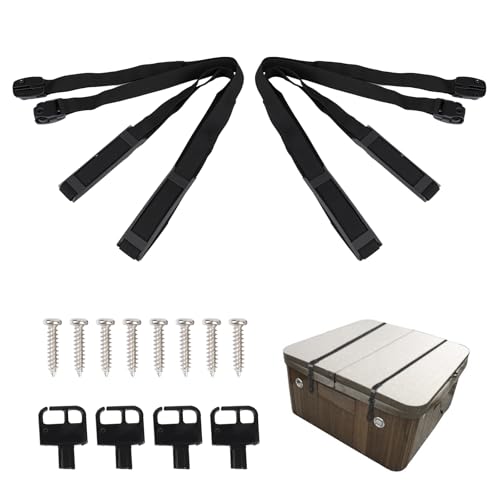 2 Stück Whirlpool Abdeckgurte, Hot Tub Cover Straps, Verstellbare Länge 170-287cm, Befestigungsclips mit 8 Schrauben und 4 Schlüsseln, Bänder für whirlpoolabdeckungen, für Meisten SPA Schlösser von BlyeMichdi