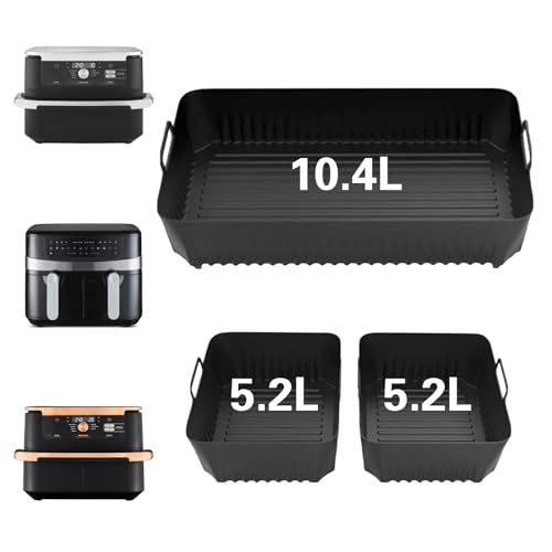 Heißluftfritteuse Zubehör für Ninja AF500 10,4L, 3 Stück Silikonform für Ninja Foodi Flexdrawer, 1x10.4L+2x5.2L Silikoneinsatz Air Fryer Silikonmatte, Wiederverwendbar Airfryer Zubehör von BlyeMichdi