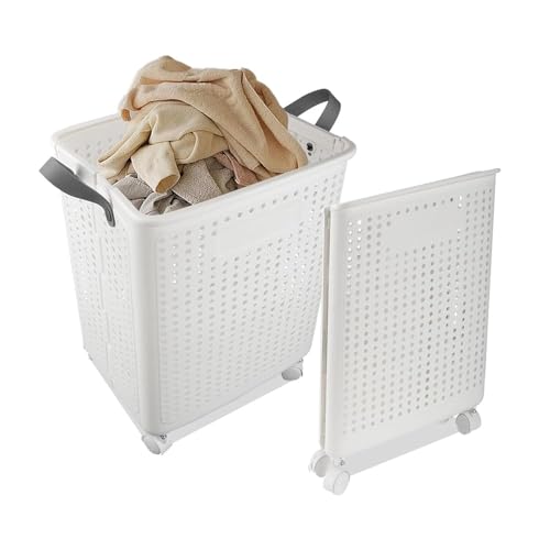 41,5L Wäschekorb mit Rollen,Faltbarer Wäschekorb aus Kunststoff,Faltbarer Wäschekorb mit Griffen,Tragbare Waschwanne für Schlafzimmer, Bad, Waschküche,48x38x9cm von BlyeMichdi