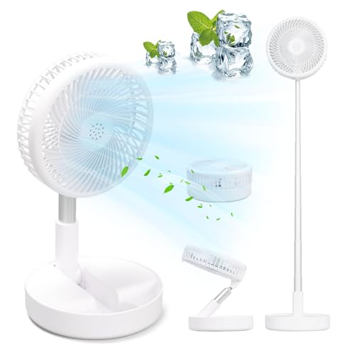 BlyeMichdi Faltbarer Standventilator Tischventilator Leise, 7200mAh Akku USB Ventilator, 9-100cm Tragbarer Teleskopventilator 4-stufiger Regelbarer für Schlafzimmer Büro Camping Reise (Normal) von BlyeMichdi