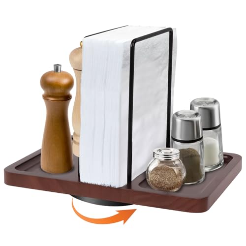 Drehbarer Serviettenhalter Schwarz, 360° Drehbar Serviettenhalter aus Metall und Holz mit Caddy für Salz- und Pfefferstreuern, Serviettenspender für Tisch, Serviettenständer Küchenzubehör Dekorieren Drehbarer Serviettenhalter Schwarz, 360° Drehbar Serviettenhalter aus Metall und Holz mit Caddy für Salz- und Pfefferstreuern, Serviettenspender für Tisch, Serviettenständer Küchenzubehör Dekorieren von BlyeMichdi