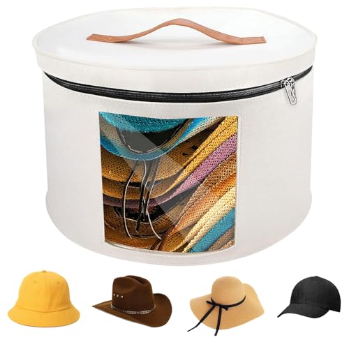 Hutschachtel Rund mit Deckel 40*25CM, Tragbarer Hutbehälter mit Breiter Krempe und Klarem Fenster, Foldable Hat Storage Boxes Fabric with Lid und Zip, für die Organisation im Kleiderschrank von BlyeMichdi