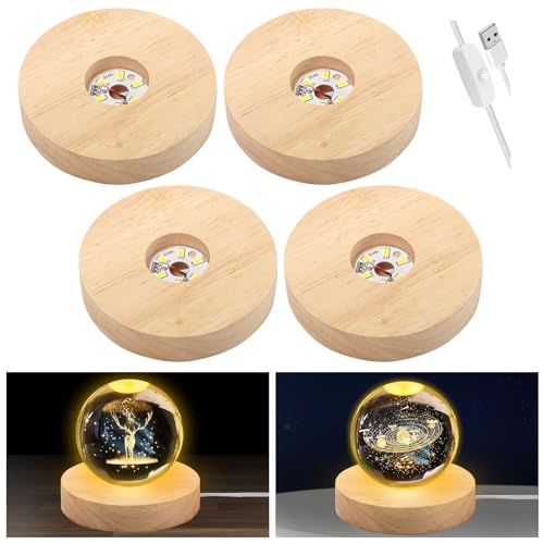 LED-Lichtsockel aus Holz, 9,9 cm, warmes Licht, runder Halter, Display-Ständer, USB-Holz-Lichtsockel, Kristallglas-Lichtsockel für 3D-Kristallglas, Kunstharz, 4 Stück LED-Lichtsockel aus Holz, 9,9 cm, warmes Licht, runder Halter, Display-Ständer, USB-Holz-Lichtsockel, Kristallglas-Lichtsockel für 3D-Kristallglas, Kunstharz, 4 Stück von BlyeMichdi