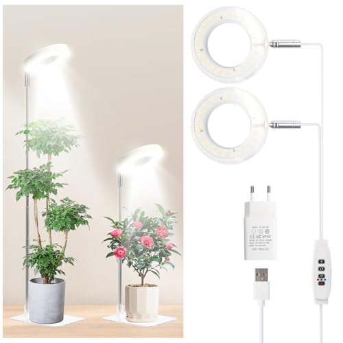 Pflanzenlampe LED Vollspektrum, Pflanzenlampe Höhenverstellbares 20-67 cm, 3 Farben Grow Light mit Timer 6/12/16H, 48 LEDs Pflanzenlicht für Zimmerpflanzen mit USB Adapter(Doppelkopf) von BlyeMichdi
