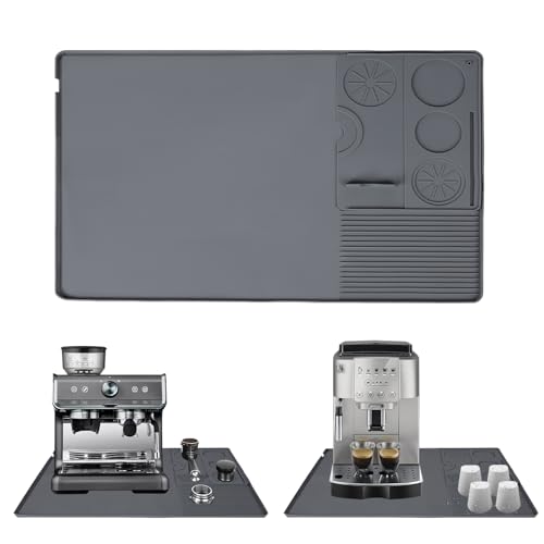 Unterlage Kaffeemaschine, 60 x 40cm Silikon Kaffeematte mit Konvexem Rand, 25 x 20cm Abnehmbar Kaffee Tampermatte, Hitzebeständiges Rutschfeste Matte Kaffee Bar Zubehör für Ninja Luxe Cafe (Grau) von BlyeMichdi