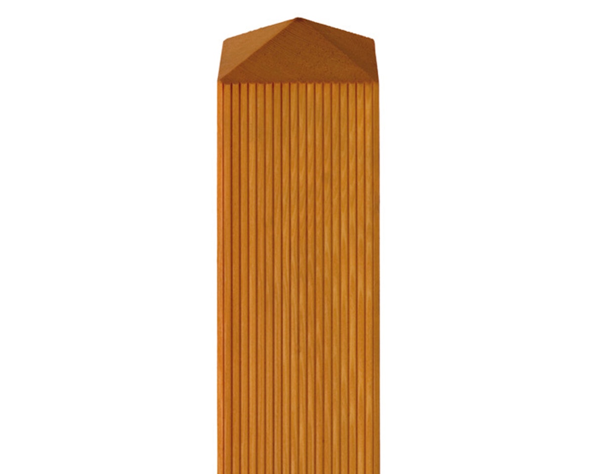 Zaunpfosten vierkant Lärche geölt / kesselduckimprägniert, Kopf vierseitig angedacht-lärche geölt-100 cm-90 x 90 mm von Bm Massivholz
