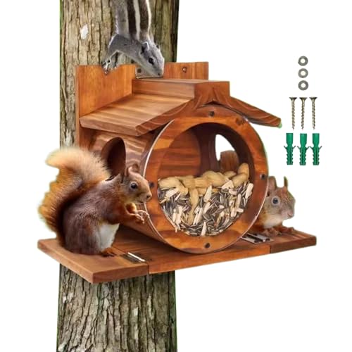 Eichhörnchen-Futterstation aus Holz, Streifenhörnchen-Futterstation mit Belüftungslöchern, Box für Nusskolben, Mais, Lebensmittelaufbewahrung, Streifenhörnchen, Tiere, Hinterhof, Baum, Heu Eichhörnchen-Futterstation aus Holz, Streifenhörnchen-Futterstation mit Belüftungslöchern, Box für Nusskolben, Mais, Lebensmittelaufbewahrung, Streifenhörnchen, Tiere, Hinterhof, Baum, Heu von Bmdjdq