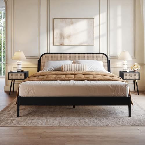Bme Aurelia King Bettgestell und Kopfteil – Bohemian und Mid Century Moderner Stil – Massivholz – Lattenunterstützung und kein Boxspring erforderlich – einfache Montage – Schwarz von Bme