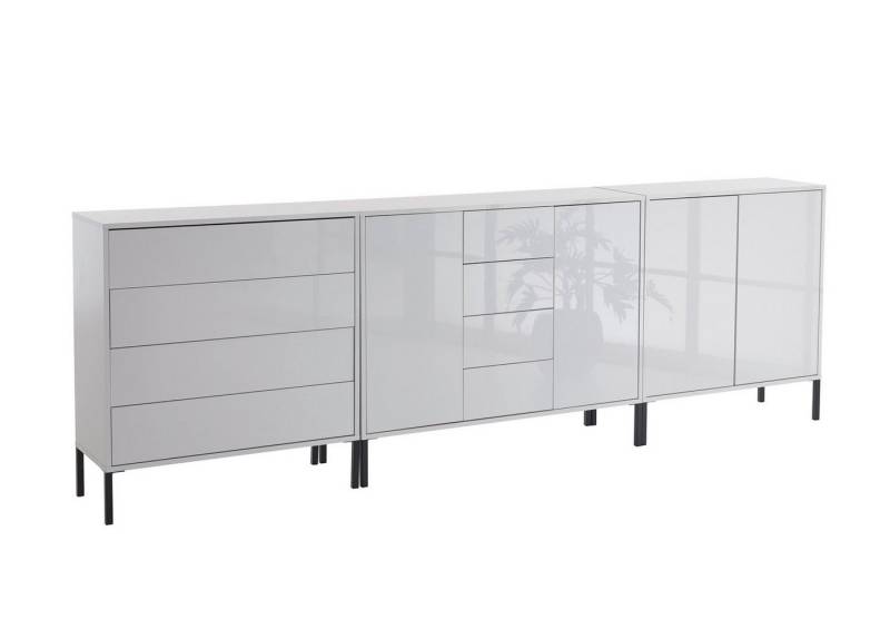 BMG Möbel Kommode Sideboard Mailand Set 11 in verschiedenen Ausführungen (3tlg), mit weiß lackierten Hochglanzfronten und Push-to-open-Funktion von Bmg Möbel