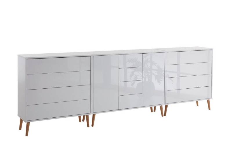 BMG Möbel Kommode Sideboard Mailand Set 12 in verschiedenen Ausführungen (3tlg), mit weiß lackierten Hochglanzfronten und Push-to-open-Funktion von Bmg Möbel