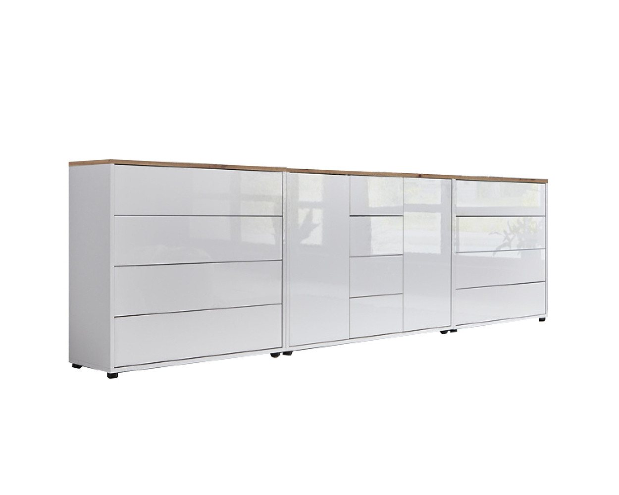 BMG Möbel Kommode Sideboard Mailand Set 12 in verschiedenen Ausführungen (3tlg), mit weiß lackierten Hochglanzfronten und Push-to-open-Funktion von Bmg Möbel