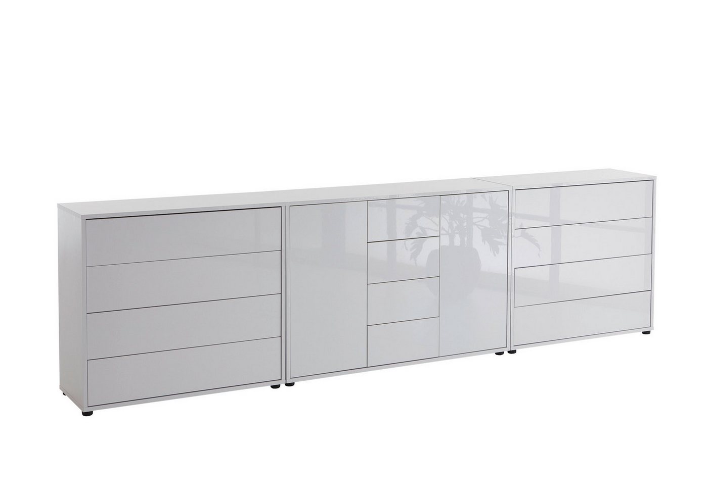 BMG Möbel Kommode Sideboard Mailand Set 12 in verschiedenen Ausführungen (3tlg), mit weiß lackierten Hochglanzfronten und Push-to-open-Funktion von Bmg Möbel