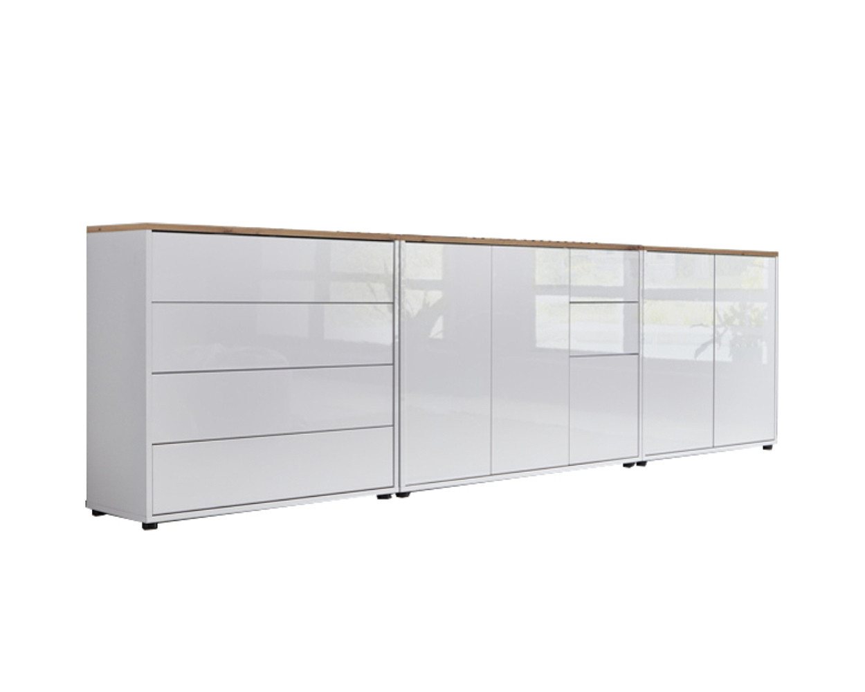 BMG Möbel Kommode Sideboard Mailand Set 7 in verschiedenen Ausführungen (3tlg), mit weiß lackierten Hochglanzfronten und Push-to-open-Funktion von Bmg Möbel