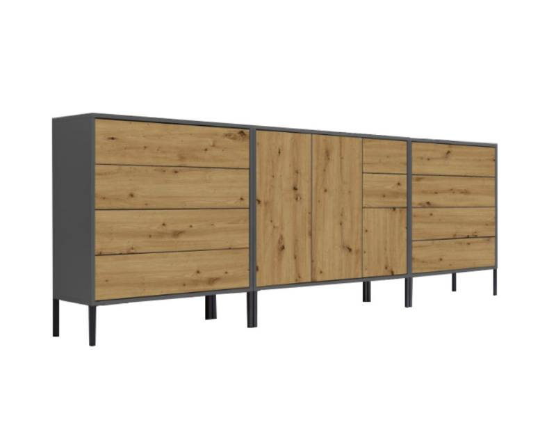 BMG Möbel Kommode Sideboard Mailand Set 8 in verschiedenen Ausführungen (3tlg), Korpus in Anthrazit, mit Anti-Fingerprint-Beschichtung von Bmg Möbel