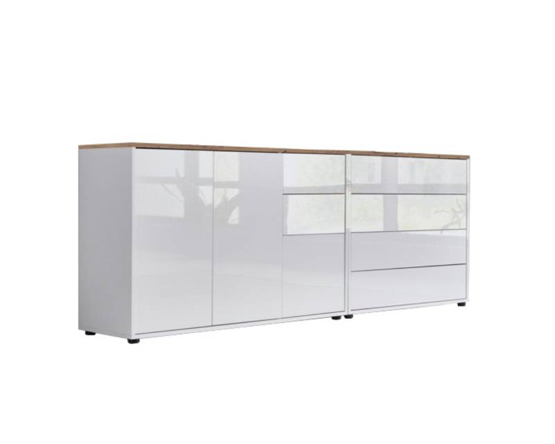 BMG Möbel Kommode Sideboard Mailand Set 9 in verschiedenen Ausführungen (2tlg), mit weiß lackierten Hochglanzfronten und Push-to-open-Funktion von Bmg Möbel