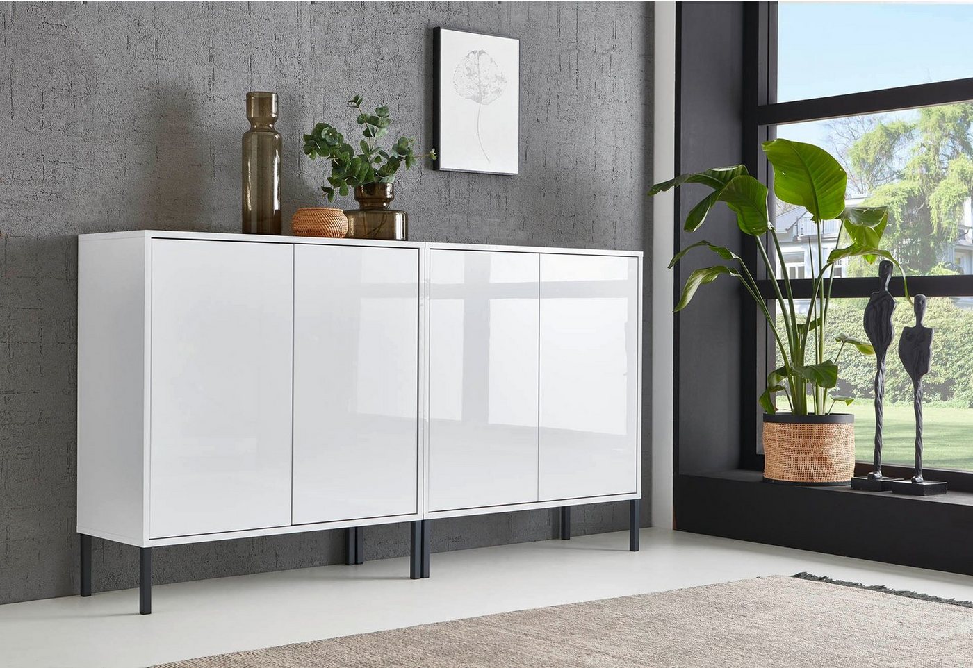 BMG Möbel Sideboard Mailand Set 2 (Kommode Anrichte Aktenschrank, mit hochwertigen Metallfüßen), Push-to-Open-Funktion von Bmg Möbel