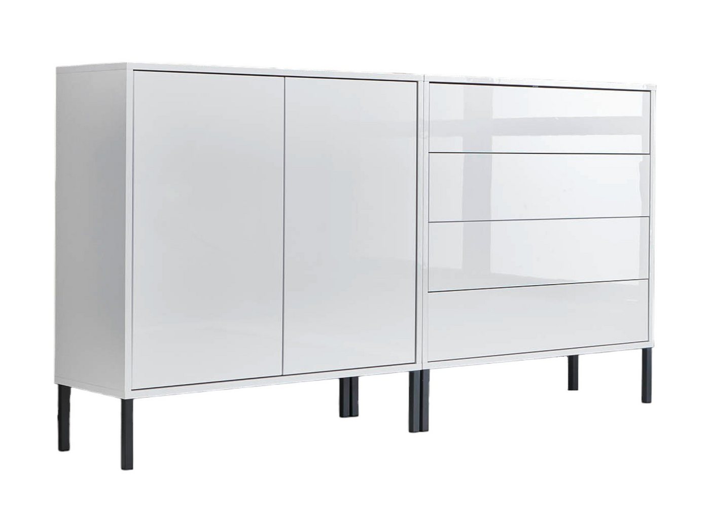 BMG Möbel Sideboard Mailand Set 3 (Kommode Anrichte Aktenschrank, mit hochwertigen Metallfüßen), Push-to-Open-Funktion von Bmg Möbel